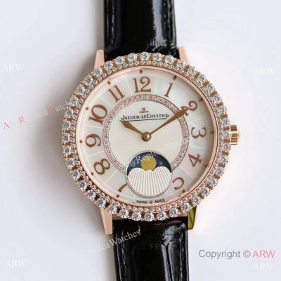 Swiss Copy Jaeger-LeCoultre Dazzling Rendez-Vous Moon Watch Rose Gold MOP Dial 34mm